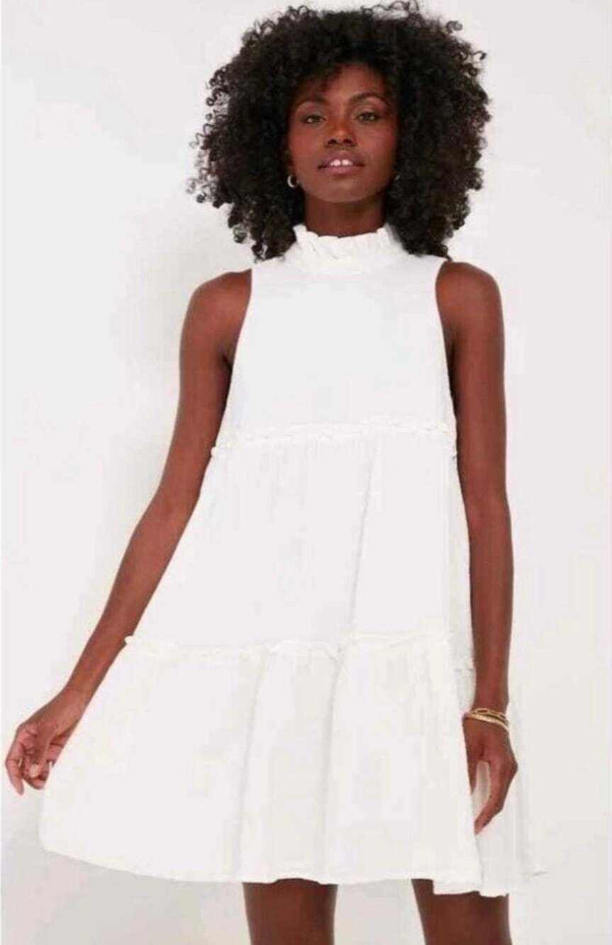 Pomander Place by Tuckernuck White Gauze Morgan Tiered Sleeveless Mini Dress, Sz